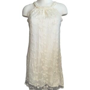 Lace Halter Mini Dress Sz S Sleeveless Cream Boho Chic Festival Y2K *flawed‎